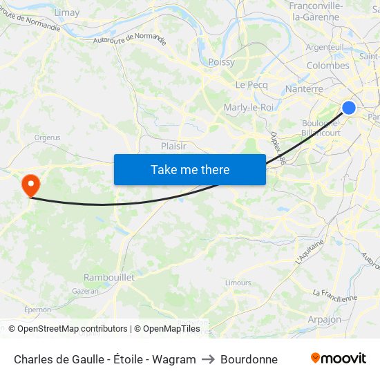 Charles de Gaulle - Étoile - Wagram to Bourdonne map