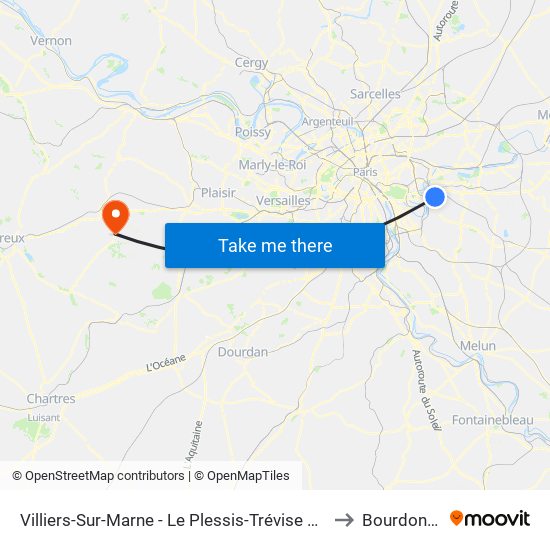 Villiers-Sur-Marne - Le Plessis-Trévise RER to Bourdonne map