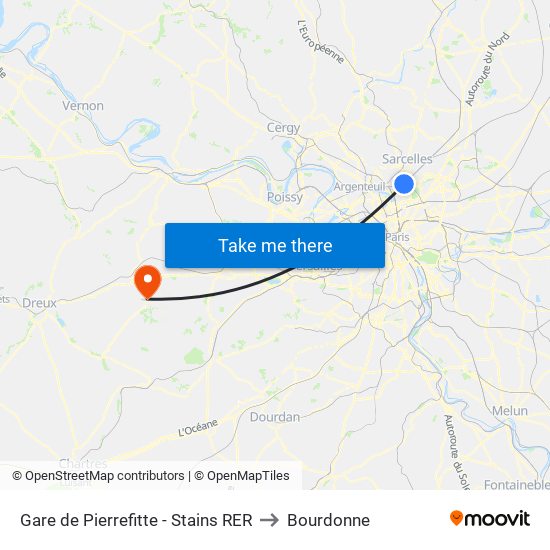 Gare de Pierrefitte - Stains RER to Bourdonne map