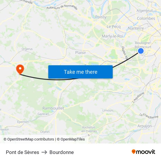 Pont de Sèvres to Bourdonne map