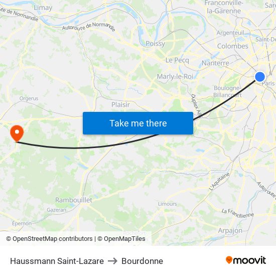 Haussmann Saint-Lazare to Bourdonne map
