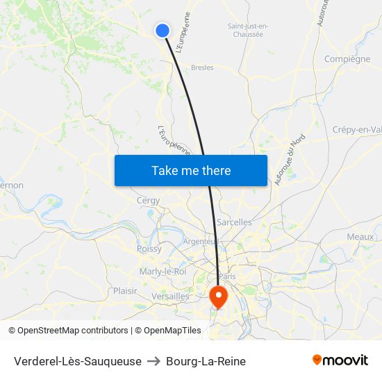 Verderel-Lès-Sauqueuse to Bourg-La-Reine map