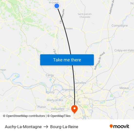 Auchy-La-Montagne to Bourg-La-Reine map
