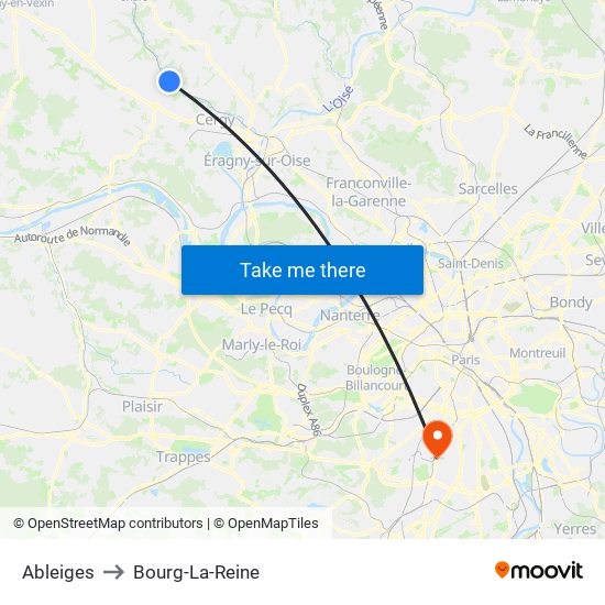 Ableiges to Bourg-La-Reine map