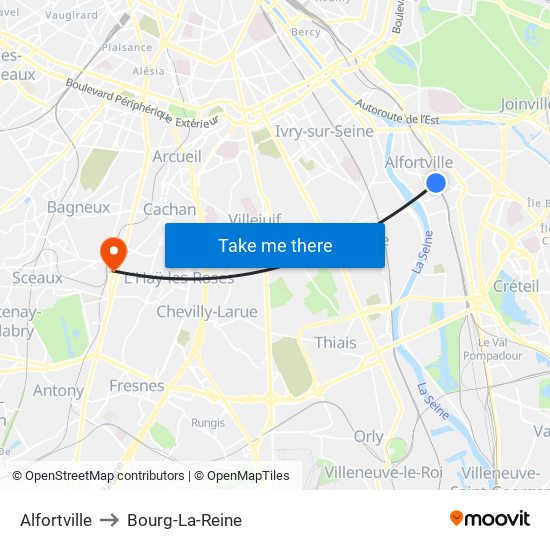 Alfortville to Bourg-La-Reine map