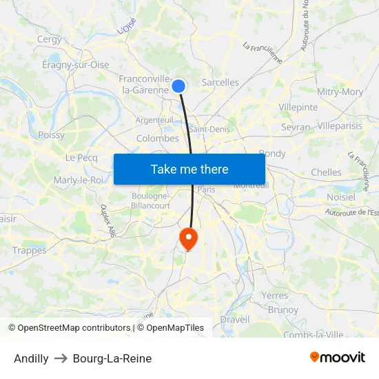 Andilly to Bourg-La-Reine map