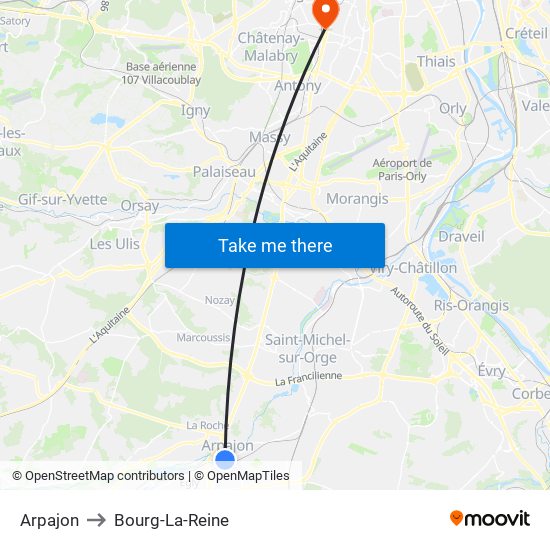 Arpajon to Bourg-La-Reine map