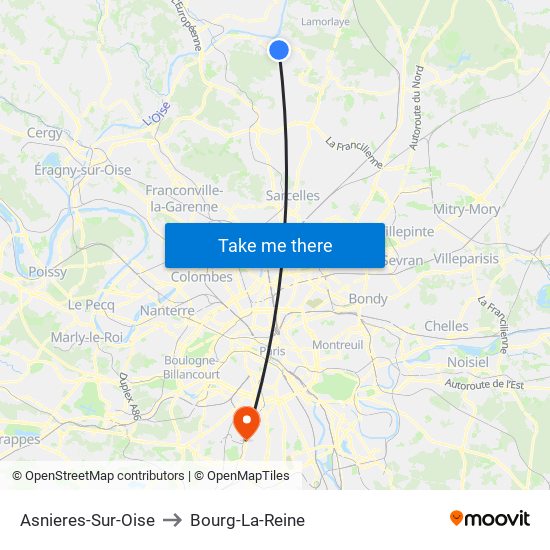 Asnieres-Sur-Oise to Bourg-La-Reine map