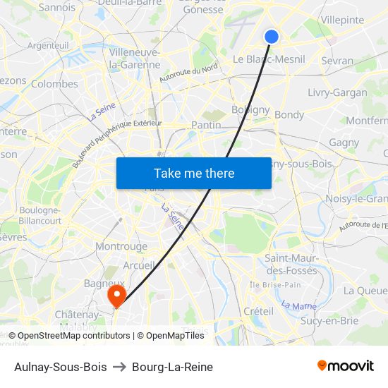 Aulnay-Sous-Bois to Bourg-La-Reine map