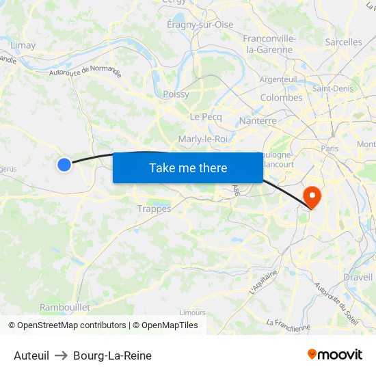 Auteuil to Bourg-La-Reine map