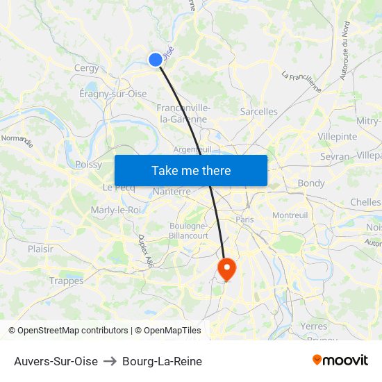 Auvers-Sur-Oise to Bourg-La-Reine map