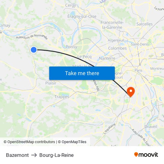 Bazemont to Bourg-La-Reine map