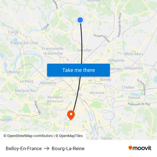 Belloy-En-France to Bourg-La-Reine map