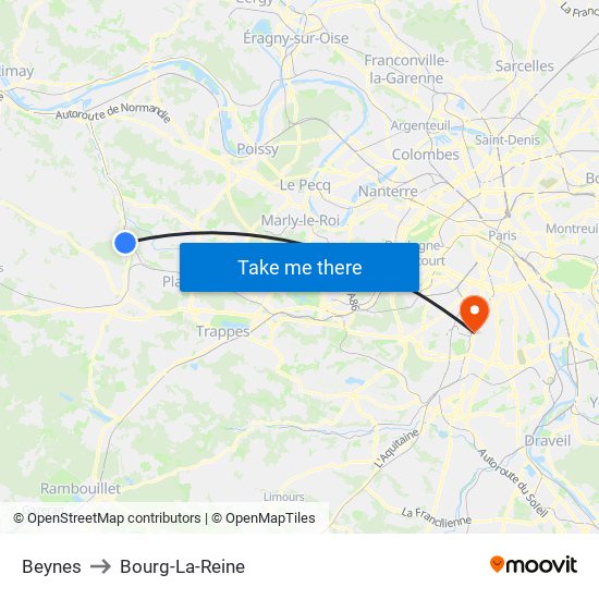 Beynes to Bourg-La-Reine map