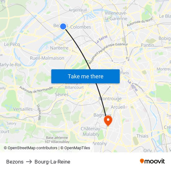 Bezons to Bourg-La-Reine map