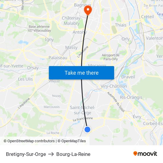 Bretigny-Sur-Orge to Bourg-La-Reine map