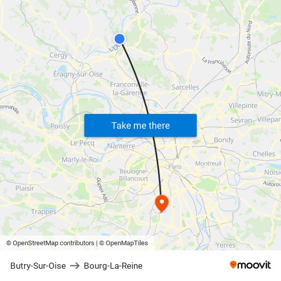 Butry-Sur-Oise to Bourg-La-Reine map