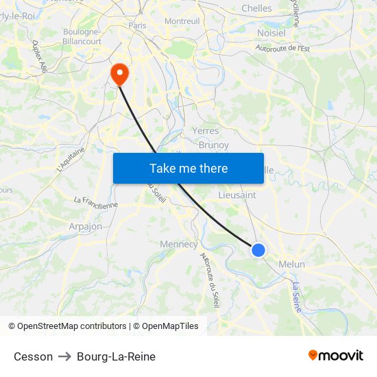 Cesson to Bourg-La-Reine map