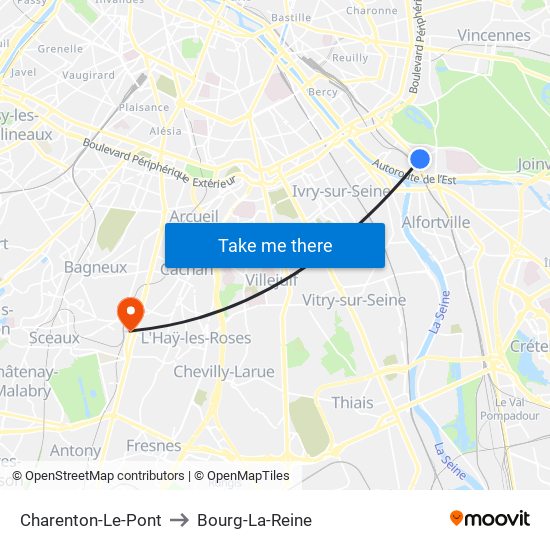 Charenton-Le-Pont to Bourg-La-Reine map