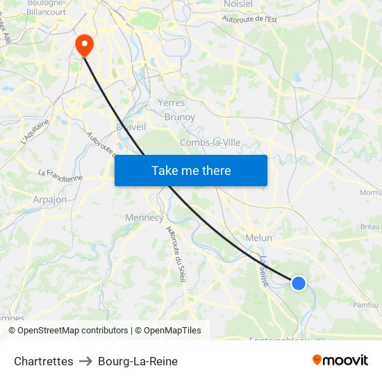 Chartrettes to Bourg-La-Reine map