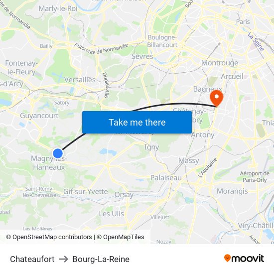 Chateaufort to Bourg-La-Reine map