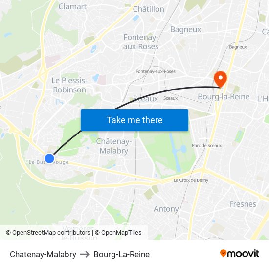 Chatenay-Malabry to Bourg-La-Reine map