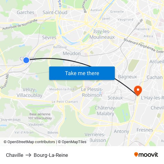 Chaville to Bourg-La-Reine map