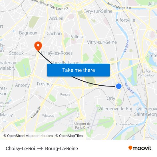 Choisy-Le-Roi to Bourg-La-Reine map