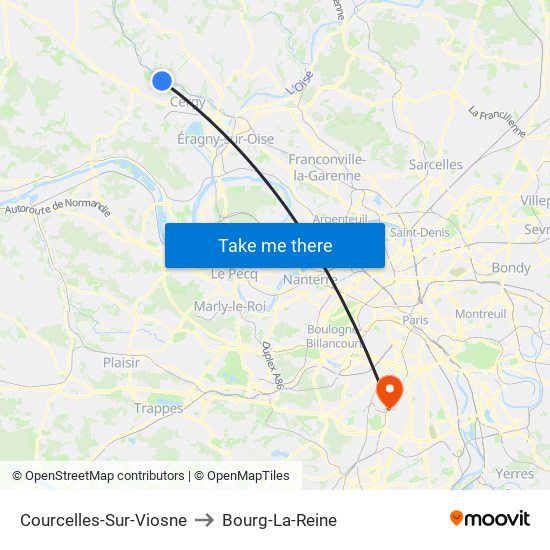 Courcelles-Sur-Viosne to Bourg-La-Reine map