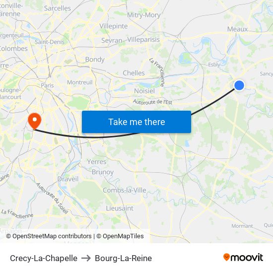 Crecy-La-Chapelle to Bourg-La-Reine map