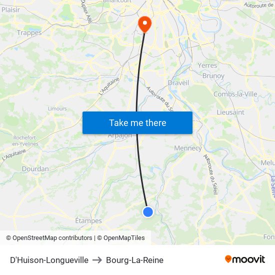 D'Huison-Longueville to Bourg-La-Reine map