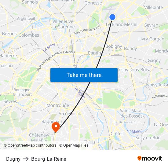 Dugny to Bourg-La-Reine map