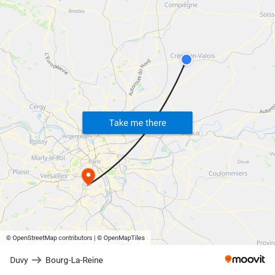 Duvy to Bourg-La-Reine map