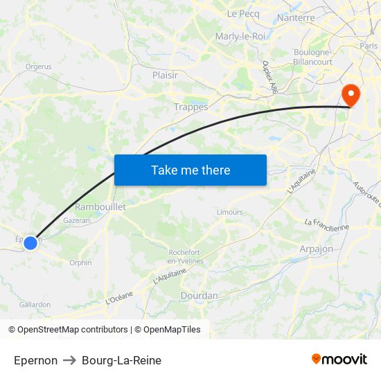 Epernon to Bourg-La-Reine map