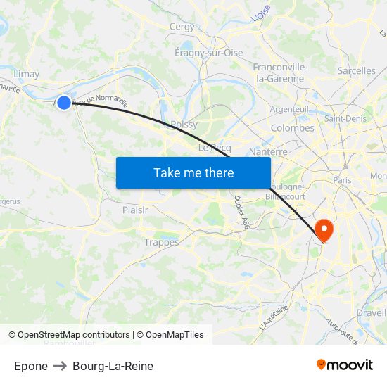 Epone to Bourg-La-Reine map