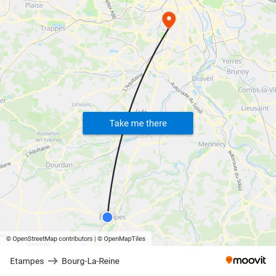 Etampes to Bourg-La-Reine map
