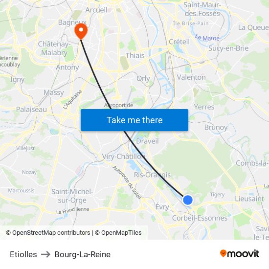 Etiolles to Bourg-La-Reine map