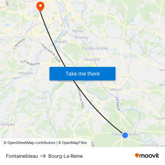 Fontainebleau to Bourg-La-Reine map