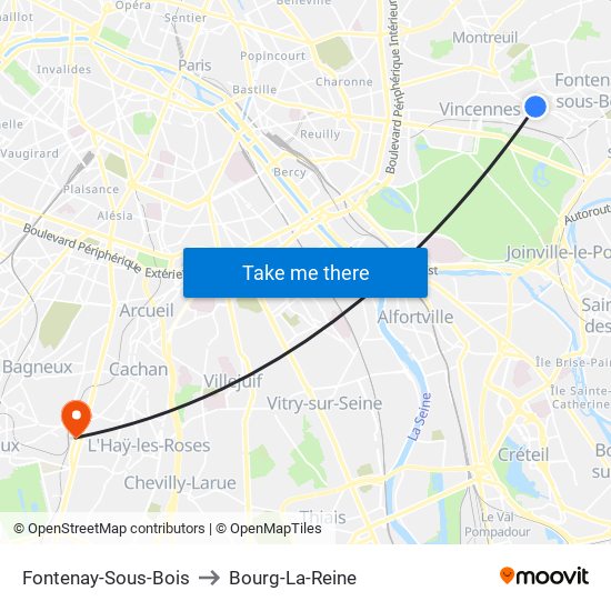 Fontenay-Sous-Bois to Bourg-La-Reine map