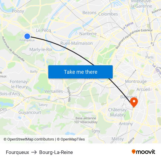 Fourqueux to Bourg-La-Reine map