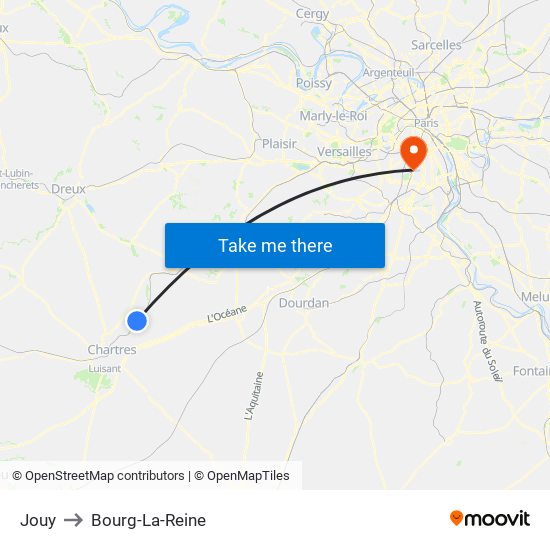 Jouy to Bourg-La-Reine map
