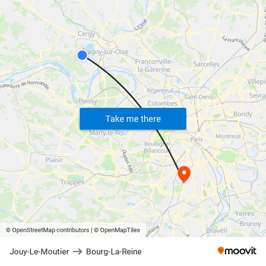 Jouy-Le-Moutier to Bourg-La-Reine map