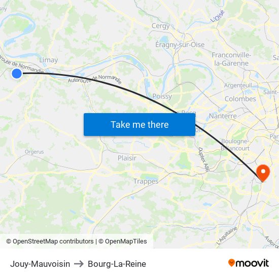 Jouy-Mauvoisin to Bourg-La-Reine map