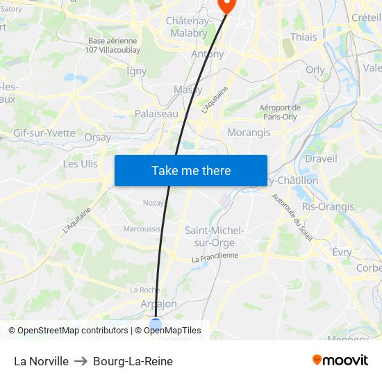 La Norville to Bourg-La-Reine map