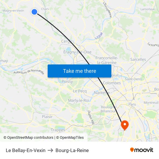 Le Bellay-En-Vexin to Bourg-La-Reine map