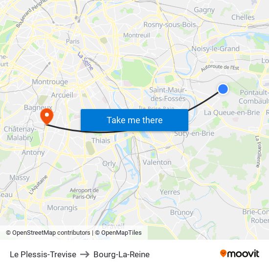 Le Plessis-Trevise to Bourg-La-Reine map