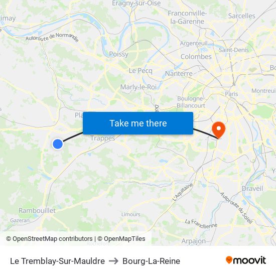 Le Tremblay-Sur-Mauldre to Bourg-La-Reine map