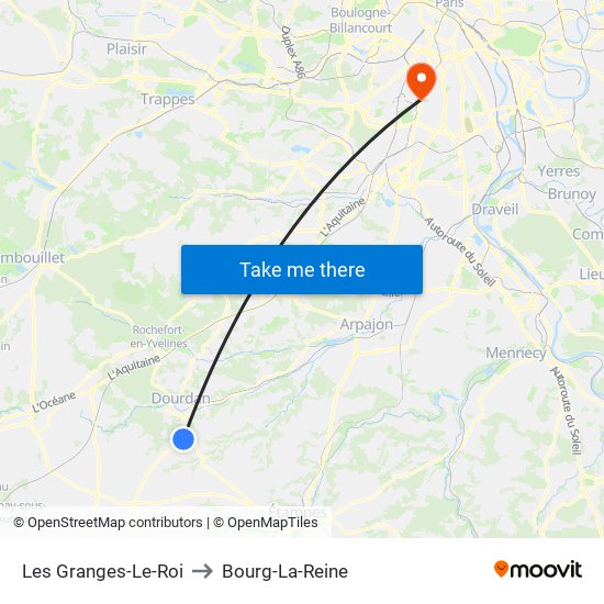 Les Granges-Le-Roi to Bourg-La-Reine map