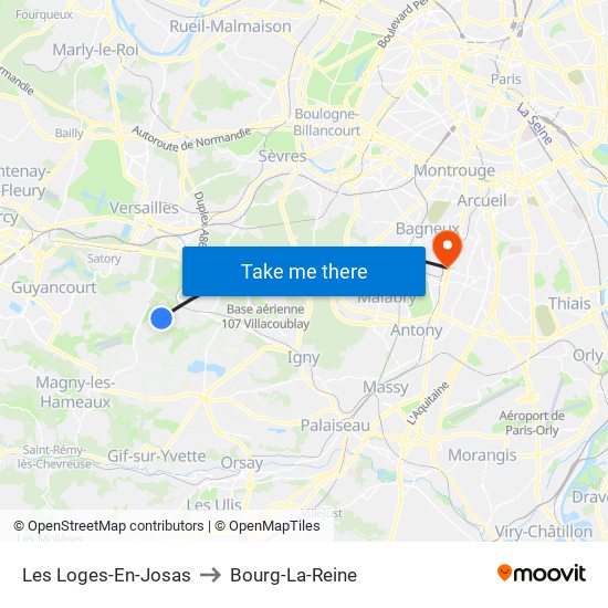 Les Loges-En-Josas to Bourg-La-Reine map