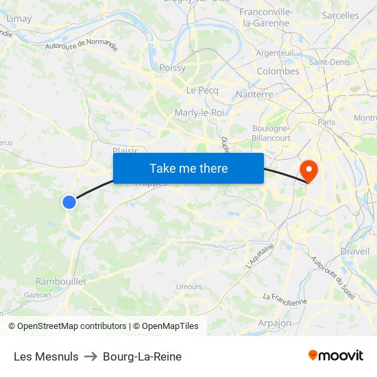 Les Mesnuls to Bourg-La-Reine map